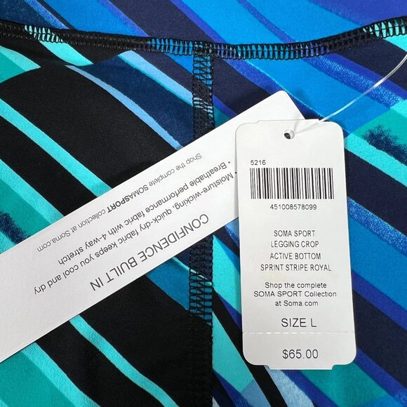 NWT Soma Sport Womens Blue Geometric Sprint Stripe Royal Crop Leggings Size L - Picture 6 of 11